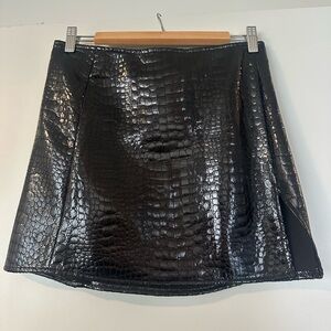 Motel Rocks Shiny Black Croc-Effect Mini Skirt